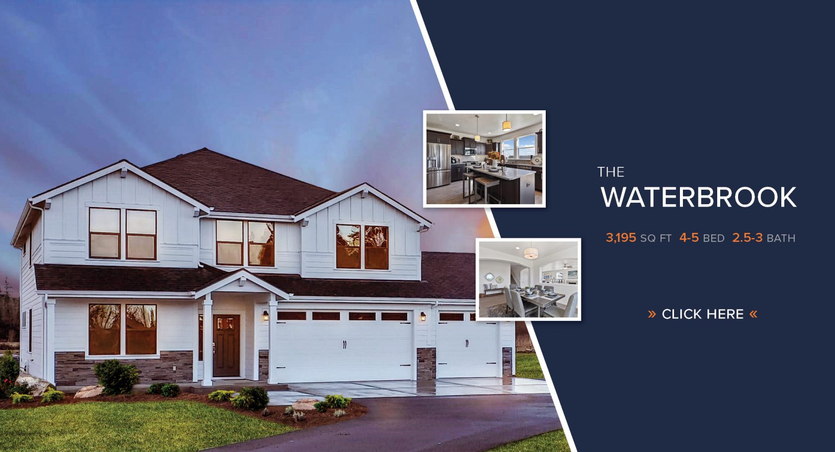 The Waterbrook 3,195 Sq. Ft. 4-5 bedrooms, 2.5-3 baths >Click Here